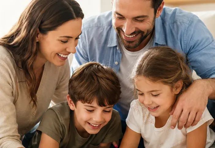 Famiglia sorridente protetta dal pacchetto Travel Care TribeTour